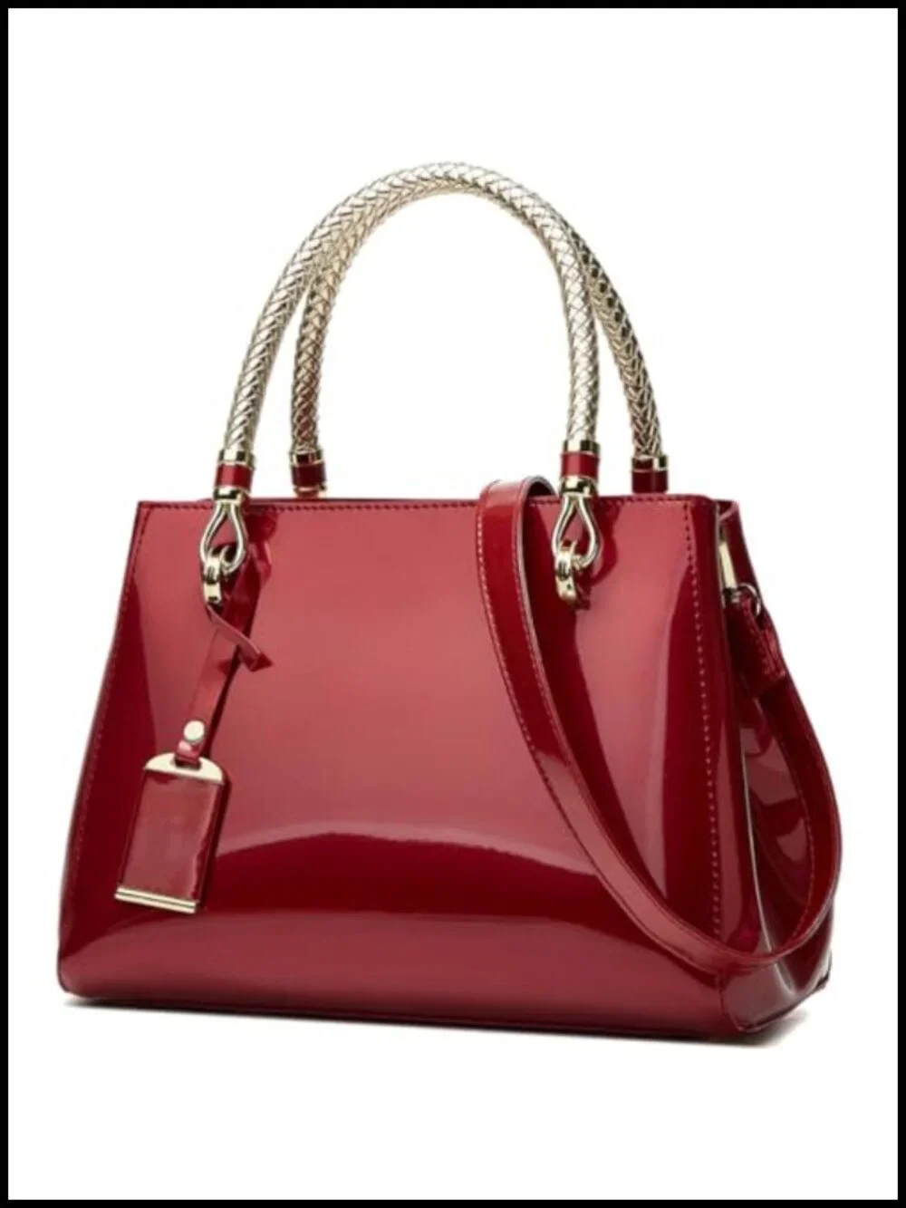 Patent Leather Top-Handle Satchel with Adjustable Strap – Shoulder Bag Tote
